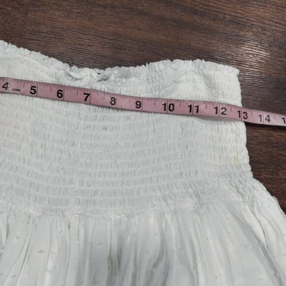 Aqua White Smocked Hips Pom-Pom Trim Ruffled Tiered Mini Skirt Size Large - Picture 8 of 9
